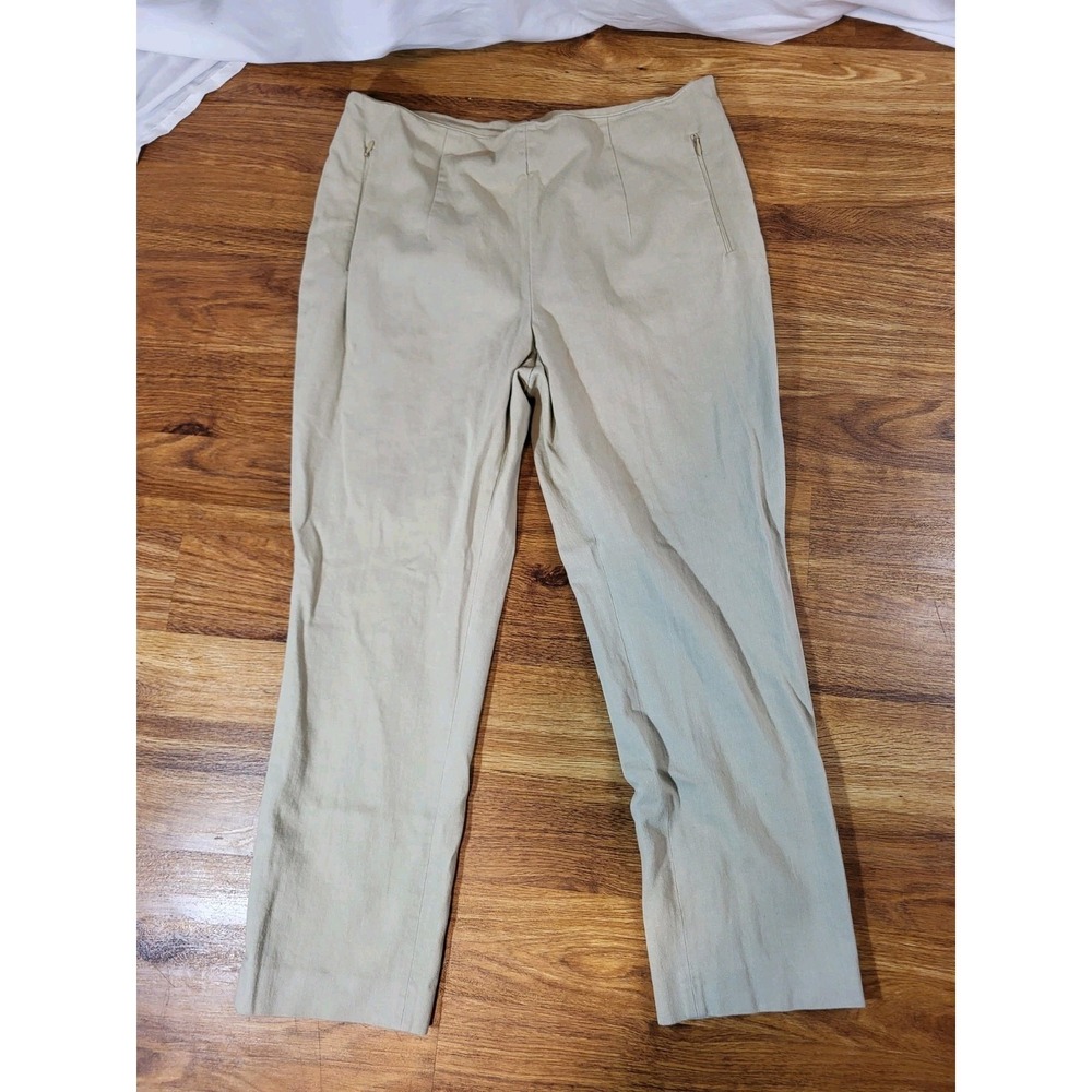 AKRIS PUNTO Ankle Pants Trousers Cotton Blend Khaki Beige Size 12 US Flaw